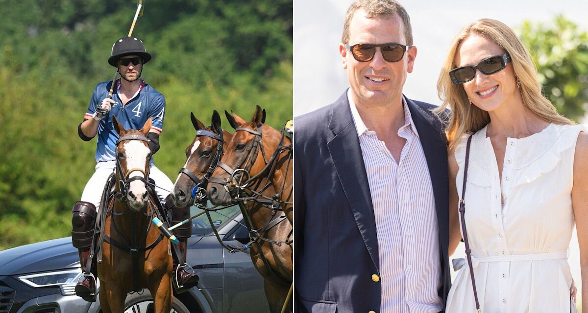 Le prince William a applaudi par le cousin Peter Phillips et Harriet Sperling au match Polo