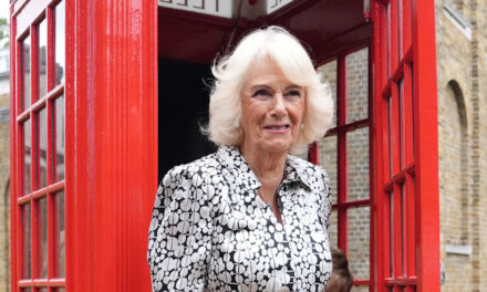 La reine Camilla a tout le monde dans des points de suture alors qu&rsquo;elle regroupe dans la cabine de téléphone avec des écoliers – vidéo