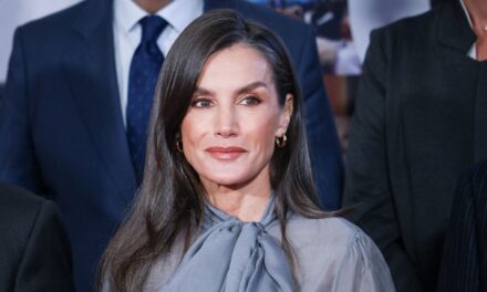 La reine Letizia devient glamour avec un buste à volants semi-transparent et du cuir cintrant la taille