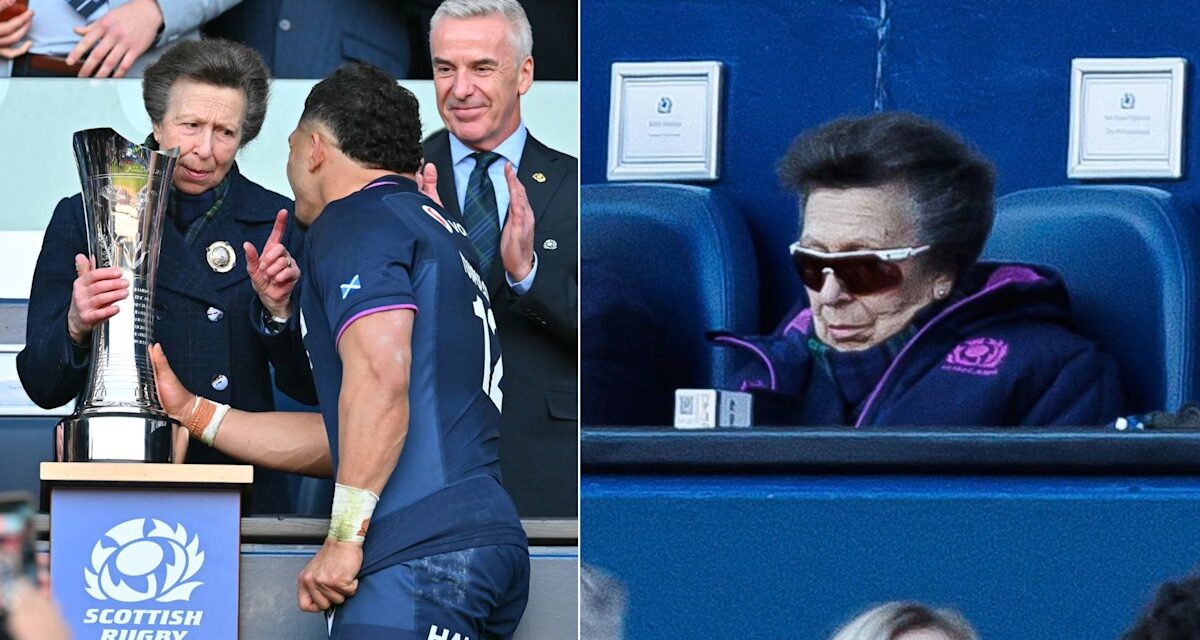 La princesse Anne montre son côté effronté alors qu&rsquo;elle se fait serrer dans ses bras lors d&rsquo;un adorable moment des Six Nations