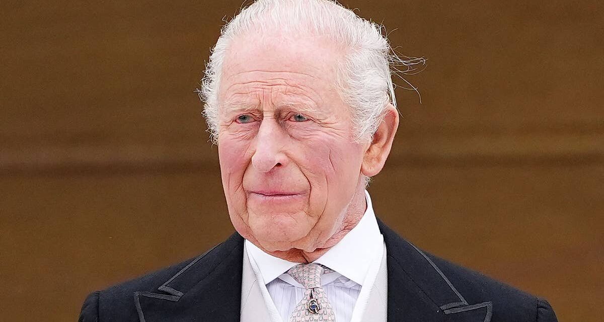 Le roi Charles brave la pluie alors qu&rsquo;il fait une rare apparition en solo à une garden-party